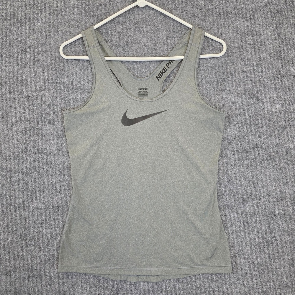 Nike Pro Tank Top Womens Medium Grey Dri-FIT Racerback Swoosh Activewear